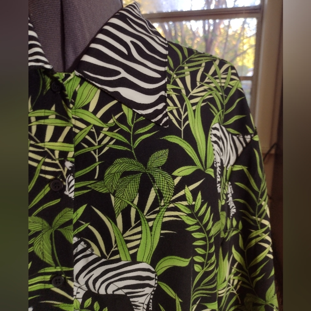 Zebra Plant Button Down Collared Women's Plus Unique Animal Print